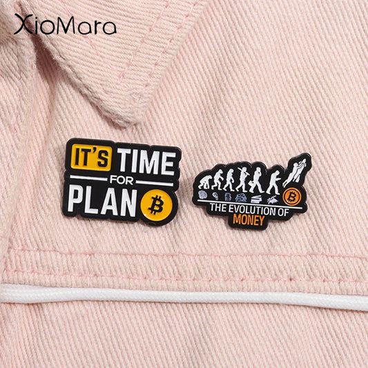 Plan B Crypto Enamel Pins - Evolution of Money Brooches Lapel Badge Jewelry Gifts