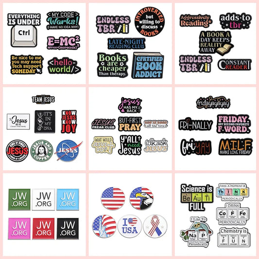 Creative Enamel Pin Sets: Book Lovers, Jesus, Science Brooches, Lapel Badges, Gifts for Friends