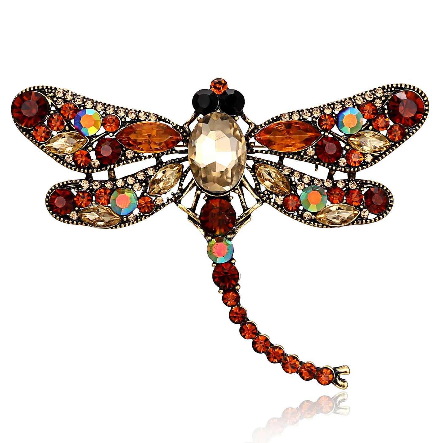 Crystal Dragonfly Brooch Pin for Women - Large Insect Jewelry Accessory