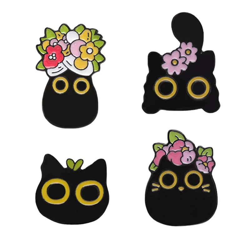 Black Cat Enamel Pin Cartoon Kitten Brooch Lapel Badge Jewelry Gift