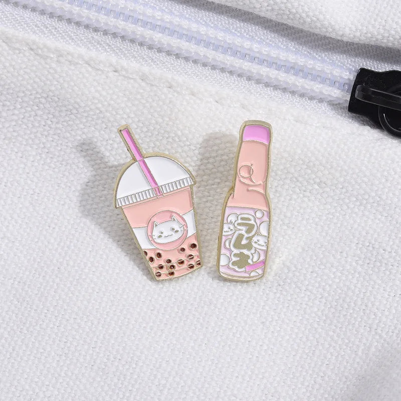 Pearl Milk Tea Cat Enamel Pin Brooch Cursor Icon