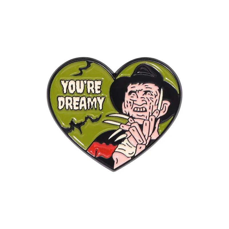 Horror Movie Enamel Pins: Michael, Freddie, Jason Heart Badges Lapel Brooches Halloween Gift