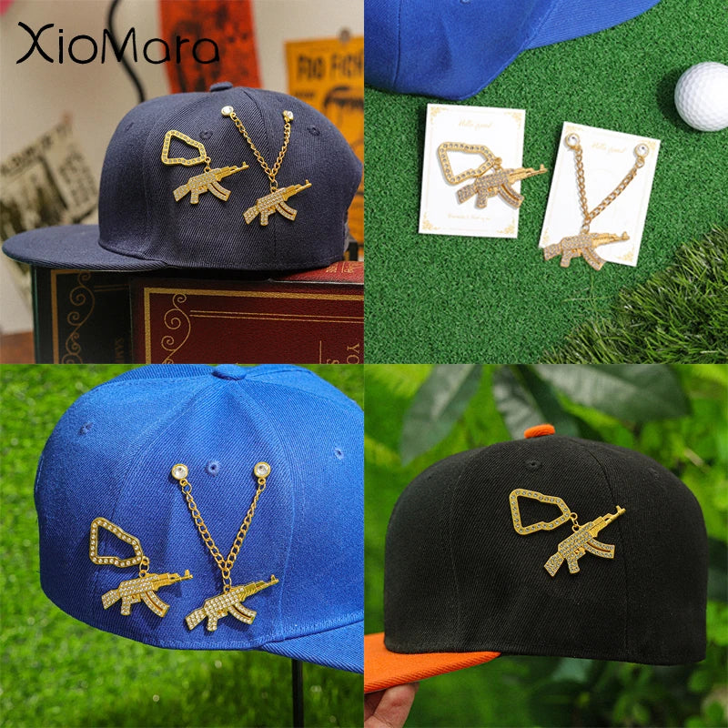 Metal Machine Gun Hat Clip Pin - Hip Hop Cap Jewelry Gift