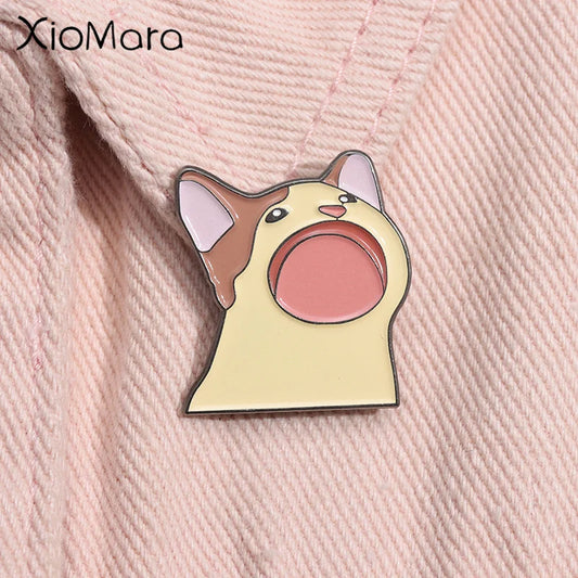 Funny Kitten Open Mouth Enamel Pin Cat Brooch Lapel Badge Cute Jewelry Gift