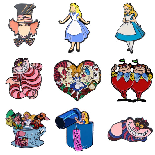 Alice in Wonderland Enamel Pins Lapel Badges Jewelry Brooches Gift