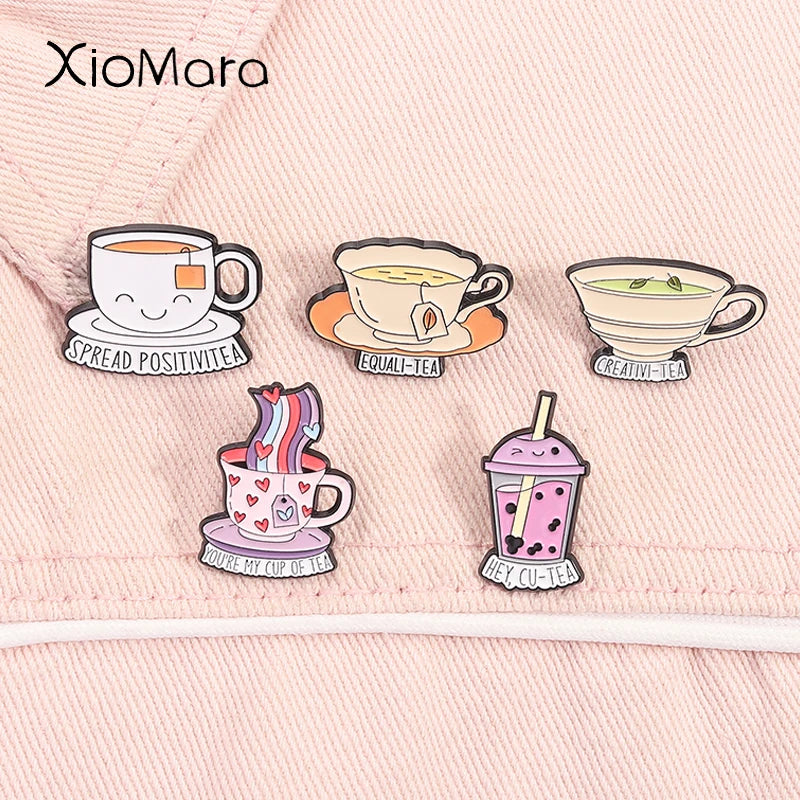 Creative Equali-Tea Enamel Pins Rainbow Positivitea Funny Pun Brooch Jewelry Gifts