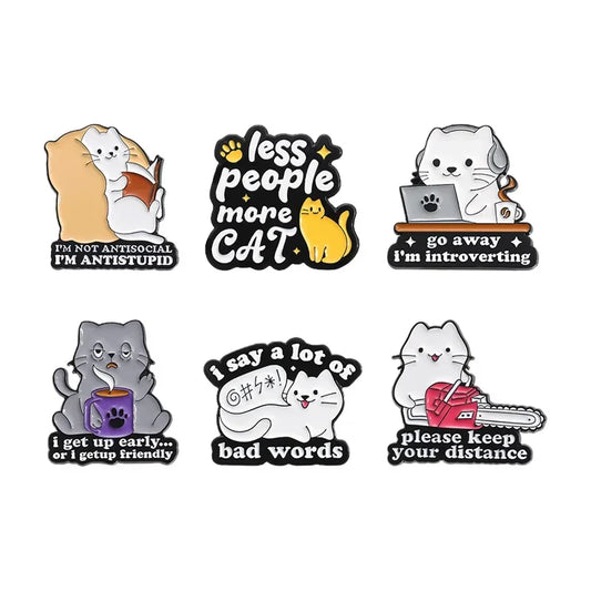 Cute Cat Enamel Pin Social Anxiety Brooch Introvert Lapel Badge Gift