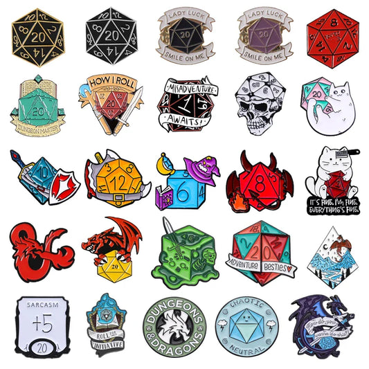 D20 Metal Enamel Dice Brooch Pin DnD Game Badge Jewelry Gift