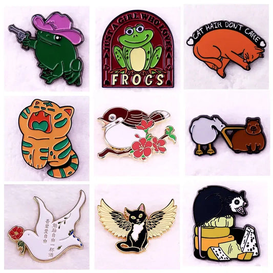 Cartoon Animal Enamel Brooch Kitty Frog Lapel Pin Jacket Backpack Decoration Gifts