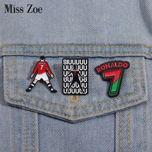 Football Star Enamel Pin Custom Jersey Number 7 Lapel Badge Gift for Fans