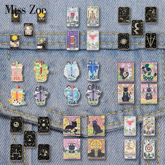 Tarot Enamel Pins No-Face Calcifer Howl Sun Moon Brooches Lapel Badges Punk Goth Jewelry Gift