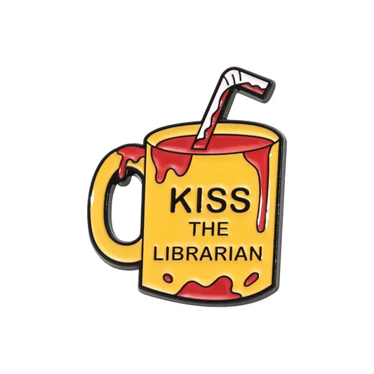 Kiss The Librarian Horror Enamel Pin Halloween Punk Jewelry Gift