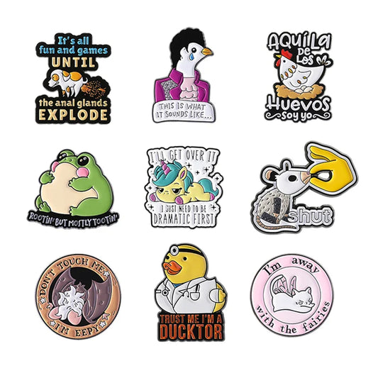 Cartoon Animal Enamel Pins: Frog, Duck, Bird, Rat Brooch Lapel Badge Jewelry Gift