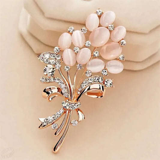 Opal Flower Rhinestone Brooch Pin Accessory Gift
