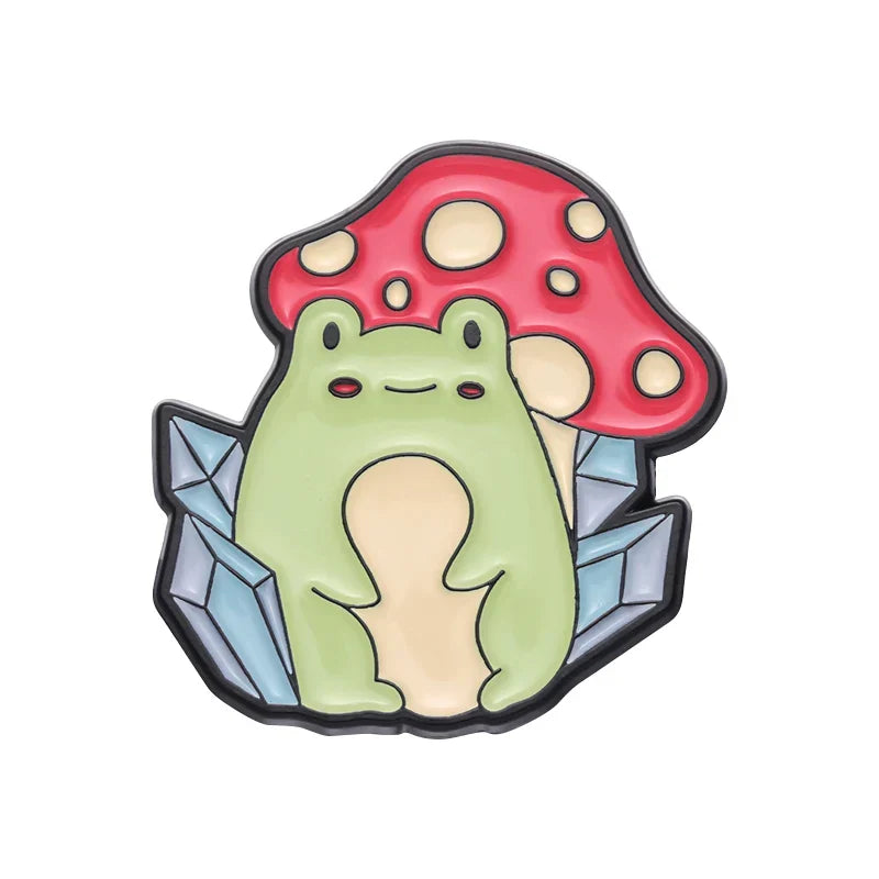 Cute Frog Enamel Pins Mushroom Brooches Lapel Backpack Badges Animal Jewelry Gift