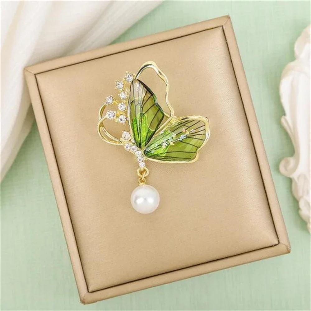 Green Crystal Butterfly Brooch Lapel Pin Jewelry Gift