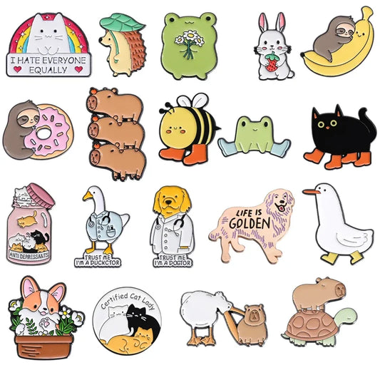 Kawaii Animal Enamel Pins: Rabbit, Frog, Doctor Dog Brooches - Cute Lapel Badges Jewelry Gift