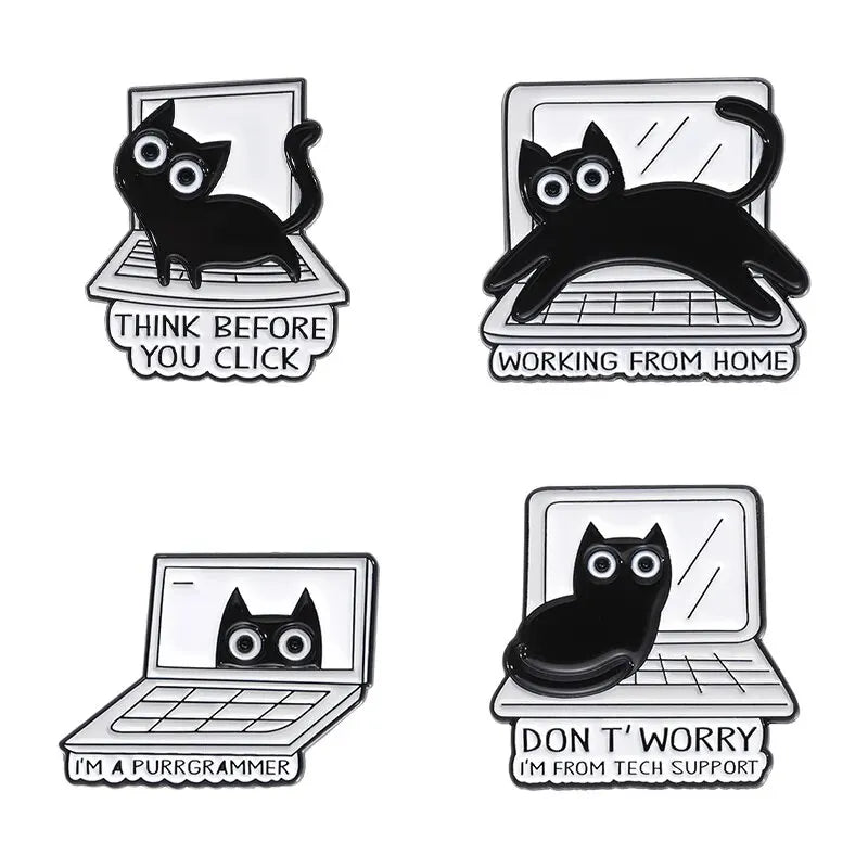 4pcs Black Cat Cartoon Pins and Clothing Accessories