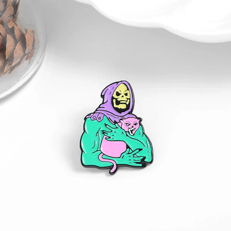 Skeletor Purple Hood Enamel Pin Gothic Cat Brooch Lapel Pin Jewelry Gift