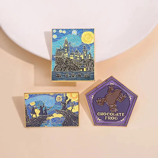 Starry Night Magic School Enamel Pins Witch Wizard Brooches Lapel Badges Jewelry Gift
