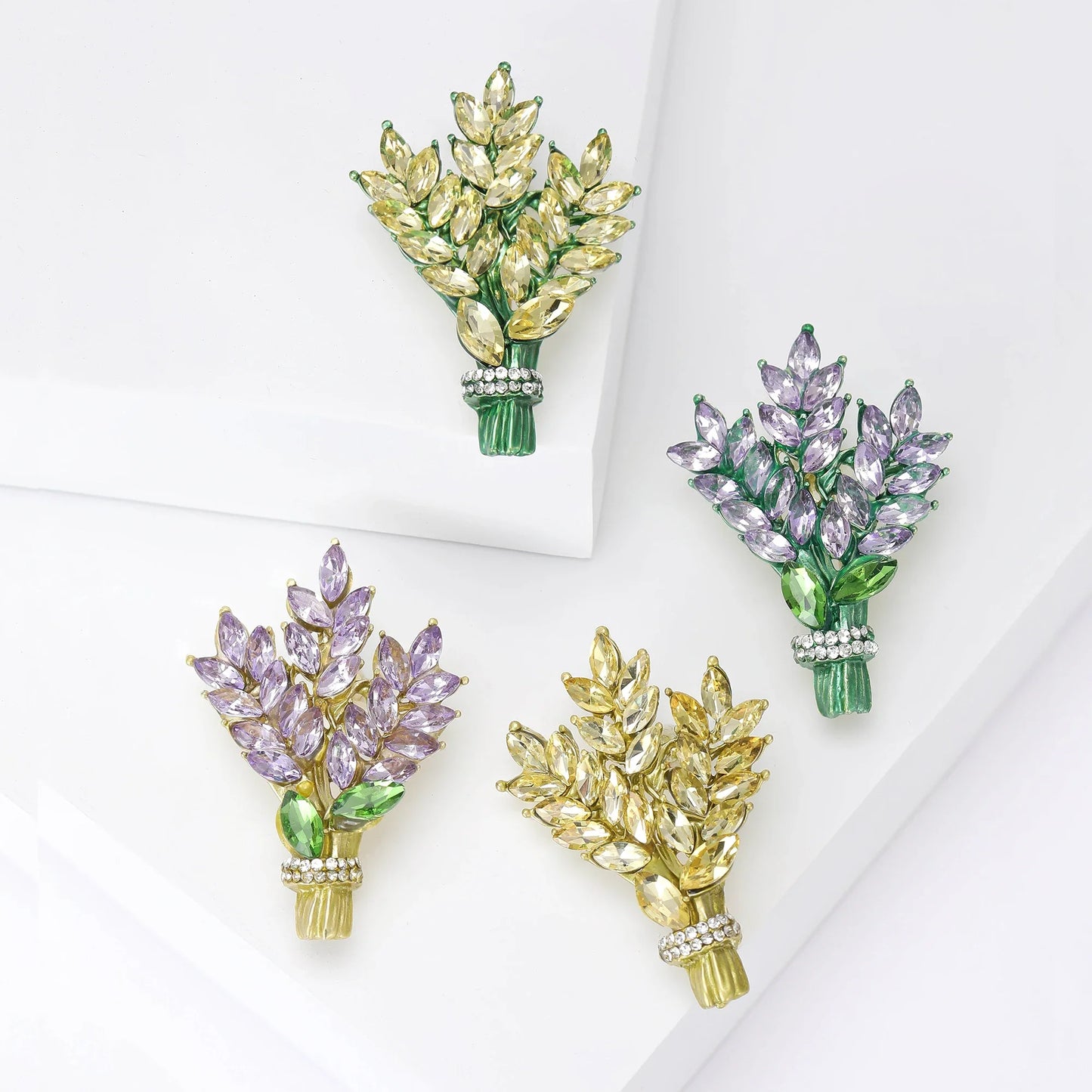 Rhinestone Lavender Brooches Glass Botanical Pins Jewelry Accessories