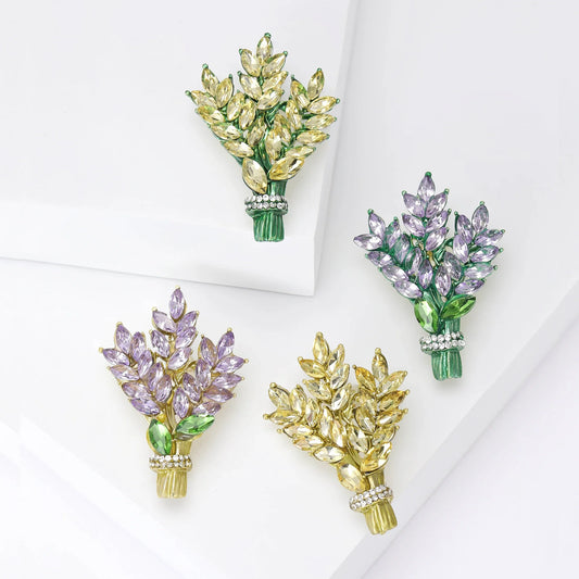 Rhinestone Lavender Brooches Glass Botanical Pins Jewelry Accessories