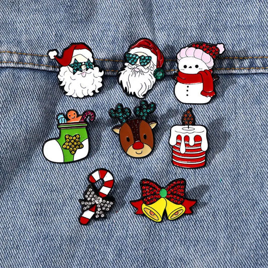 Christmas Cartoon Enamel Pins: Santa, Elk, Tree, Snowman, Candy Cane Brooch Gifts