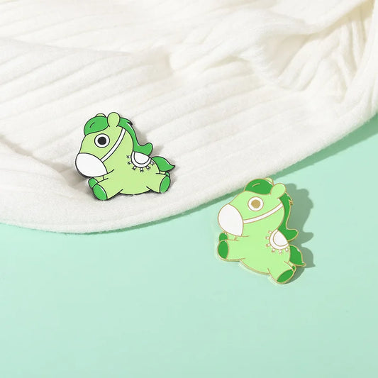 Green Horse Enamel Lapel Pins Bunny Brooches Cartoon Animal Badge Jewelry Gift