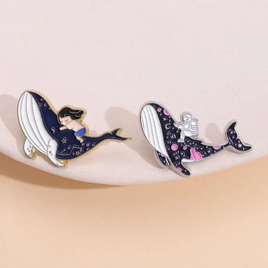 Whale Dolphin Enamel Pin Cartoon Brooch Badge for Bags Jeans Hoodies Lapel Jewelry Kids Gift