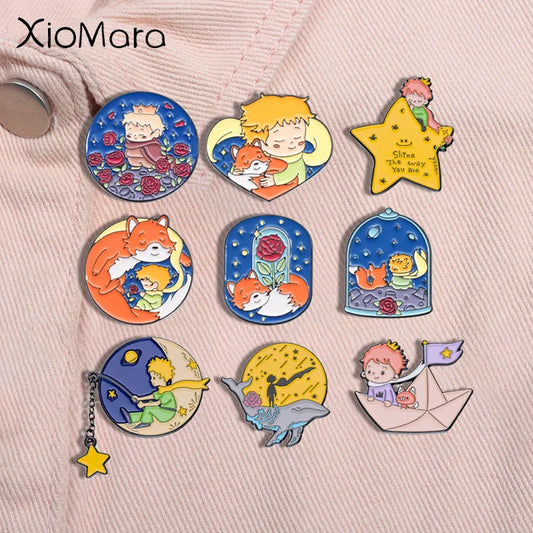 Fox Rose Enamel Pins Cartoon Brooches Lapel Badge Jewelry Gifts for Kids Friends