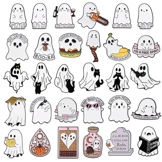 Cartoon Ghost Enamel Pin Black Cat Brooch Halloween Lapel Badge Jewelry