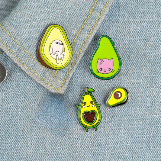 Avocado Enamel Pins Cartoon Cat Pear Brooch Lapel Pin Jewelry Gift