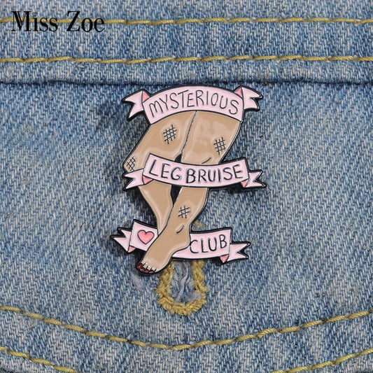 Leg Bruise Club Enamel Pins Pink Banner Brooch Lapel Badge Cartoon Jewelry Gift