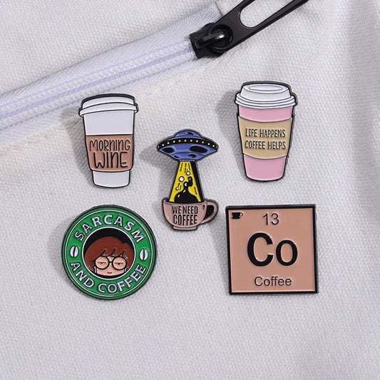 Coffee Cup Dog Enamel Pins Brooches Lapel Badge Jewelry Gifts