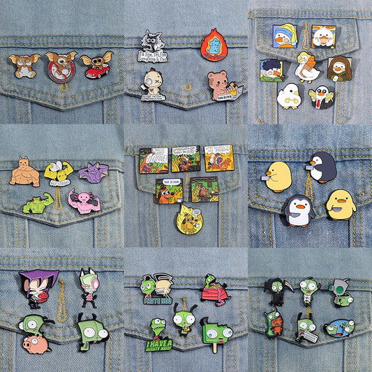 Animal Enamel Pins Set: Penguin, Bat, Bee, Owl Brooches - Fashion Lapel Badge Jewelry Gift