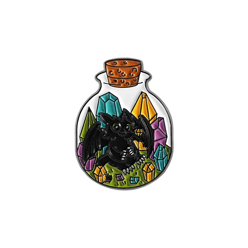Punk Gothic Dragon Bat Cat Enamel Pin Brooch Halloween Jewelry Gift