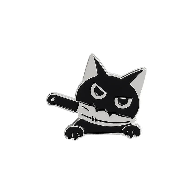 Black Cat Knife Mouth Brooch Pin Fashion Jewelry