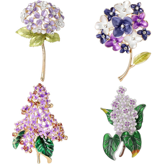 Enamel Hydrangea Rhinestone Brooches Flower Pins Jewelry Accessories