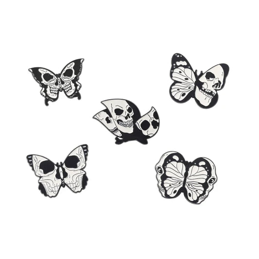 Punk Black Enamel Pin Moth Skeleton Skull Gothic Brooch Lapel Jewelry
