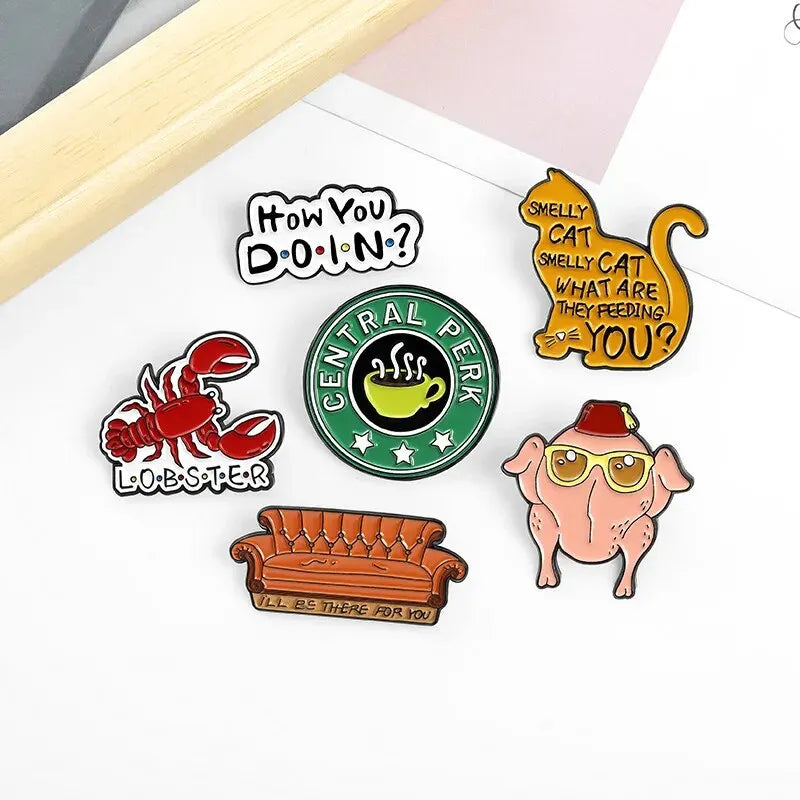 Friends Enamel Pin Set: Smelly Cat, Sofa, Lobster, Turkey Brooch Lapel Badge Gift