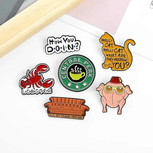 Friends Enamel Pin Set: Smelly Cat, Sofa, Lobster, Turkey Brooch Lapel Badge Gift
