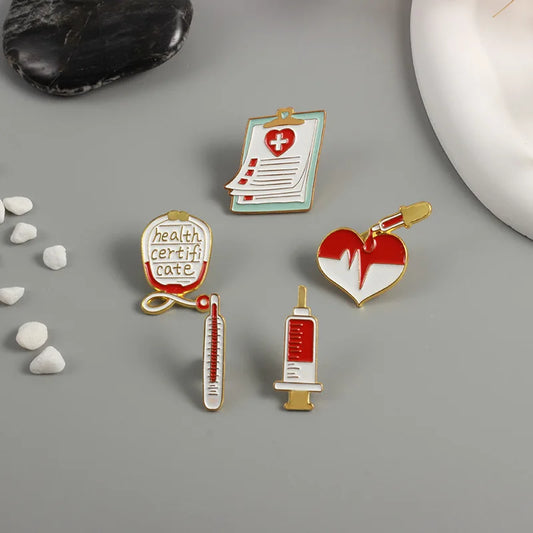 Stethoscope Syringe Thermometer Health Brooch Lapel Pin Badge