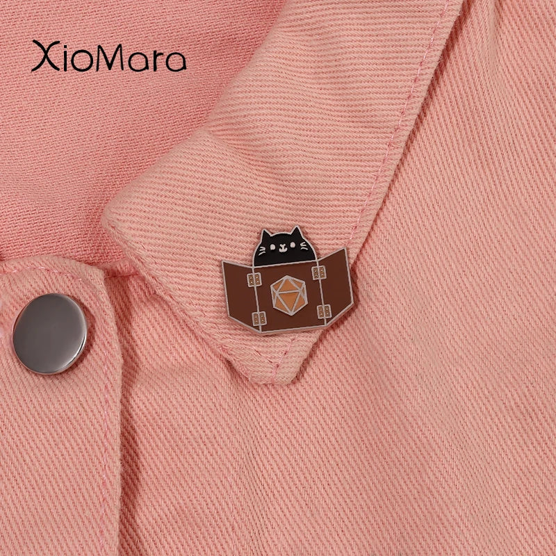 Cute Cat Enamel Pins Cartoon Game Cat Book Brooch Backpack Lapel Pin Gift Kids Jewelry
