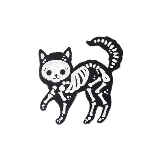 Cat Skeleton Brooch Glitter Pin Badge Punk Jewelry Gift