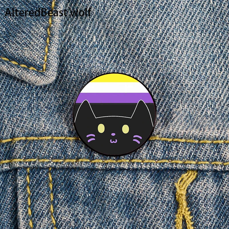 AroAce Pride Cat Pin Brooches for Women - Cute Cartoon Badge for Bags and Shirts