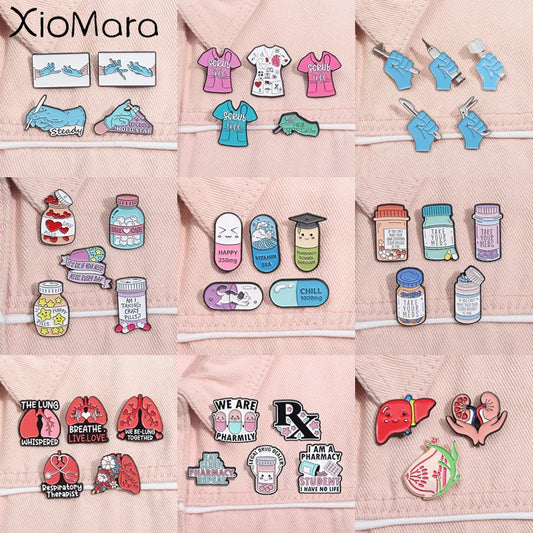 Medical Enamel Pin Set: Surgical Knife, Stethoscope, Organ, Capsule Brooches