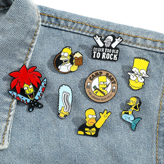 8 Pcs Rock Series Enamel Pin Set - Creative Red Hair Beer Brooch Badge for Backpack & Clothing