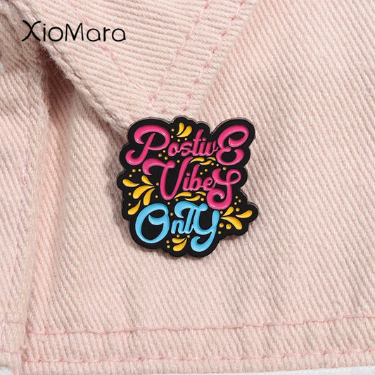 Positive Vibes Enamel Pin Inspirational Quote Brooch Lapel Badge Gift