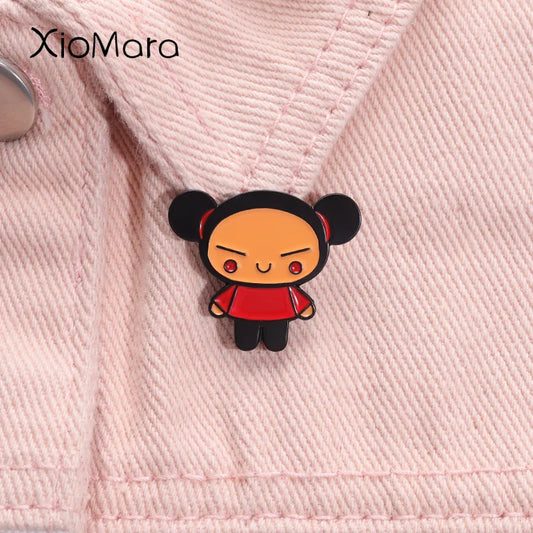 China Doll Enamel Pin Cute Cartoon Brooch Lapel Badge Jewelry Gift