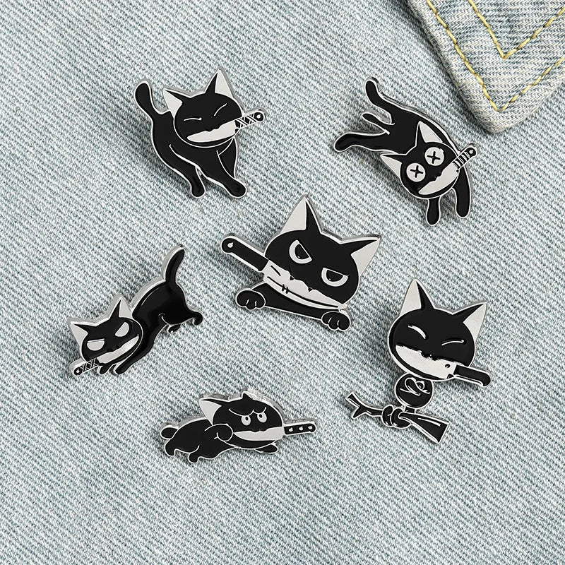 Black Cat Knife Mouth Brooch Pin Fashion Jewelry